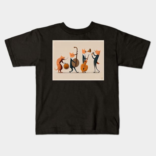 Cats Playing Jazz Kids T-Shirt by Walter WhatsHisFace